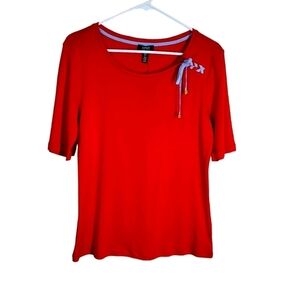 Jones New York Signature Women's Red Lace Up Detail Tee Shirt. Large.